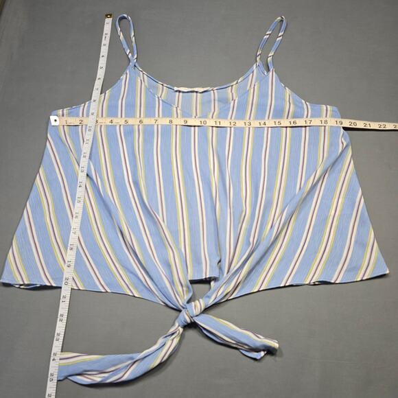 Lush Blue Tank Top Preppy Stripe Tie Waist Spaghetti Straps Womens Size XL Shirt - Picture 5 of 6